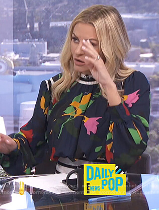 Morgan's navy floral contrast top on E! News Daily Pop