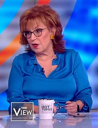 Joy's blue ruffle trim blouse on The View