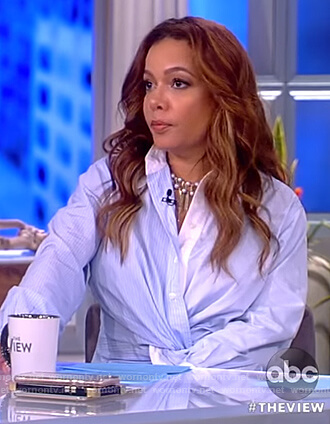Sunny's blue striped twist front top on The View
