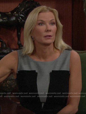Brooke's grey and black plunging dress on The Bold and the Beautiful