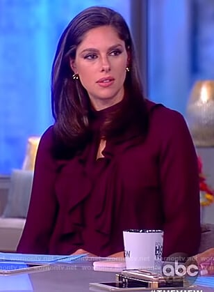 Abby's purple ruffle choker neck blouse on The View