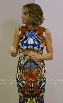 Cary's butterfly print sheath dress on The Real Housewives of Dallas