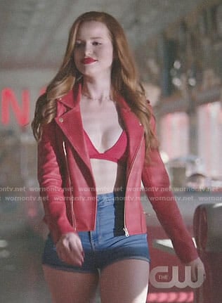 Cheryl's red leather jacket and denim shorts on Riverdale