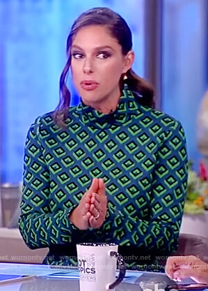 Abby's green cube print top and pants on The View