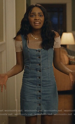 Jennifer's button front denim dress on Black Lightning