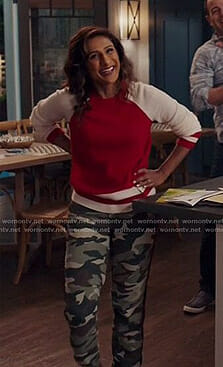 Emet's two-tone sweater and side striped camo pants on I Feel Bad