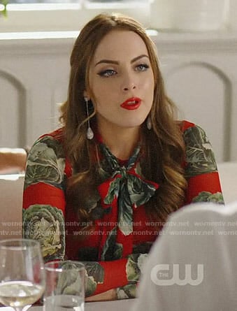 Fallon's red cabbage print maxi dress on Dynasty