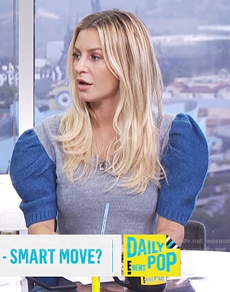 Morgan's gray puff shoulder short sleeve sweater on E! News Daily Pop