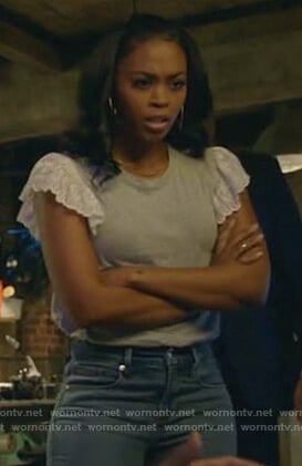 Anissa's gray lace sleeve tee on Black Lightning