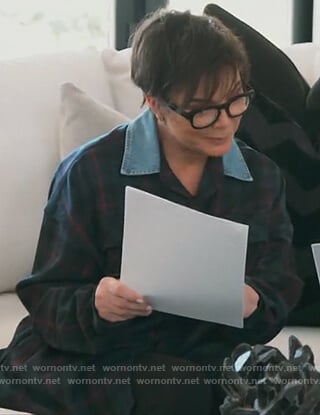 Kris's green plaid shirt with denim collar on Keeping Up with the Kardashians