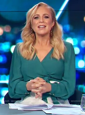 Carrie's green wrap top on The Project