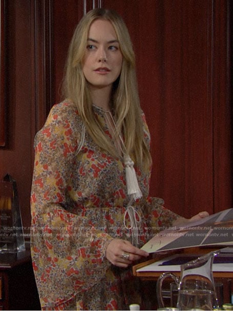 Hope's floral long sleeved dress with tassels on The Bold and the Beautiful