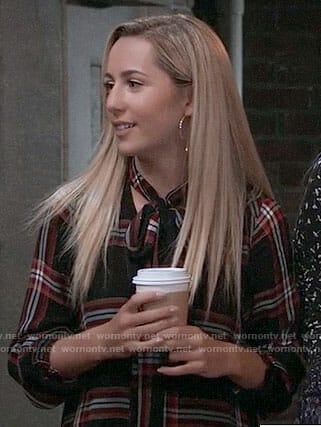 Josslyn's plaid tie-neck dress on General Hospital