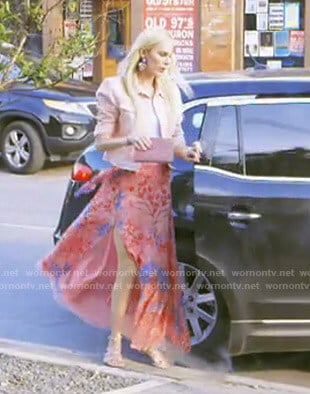 Kameron's pink floral slit skirt on The Real Housewives of Dallas