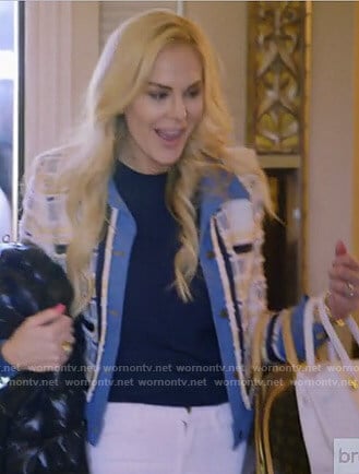 Kameron's tweed and denim layered jacket on The Real Housewives of Dallas