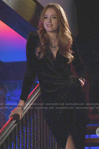 Kirby's black velvet wrap dress on Dynasty
