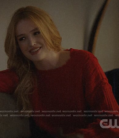 Kirby's red textured sweater on Dynasty