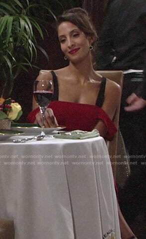 Lily's red dress with black straps on The Young and the Restless
