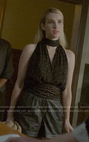 Madison's black star print top and leather shorts on American Horror Story Apocalypse