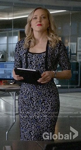 Marissa's blue floral dress and shrug on Bull