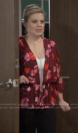 Maxie's red floral kimono top on General Hospital