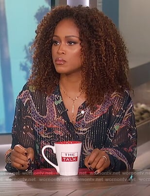 Eve's metallic dragon print blouse on The Talk