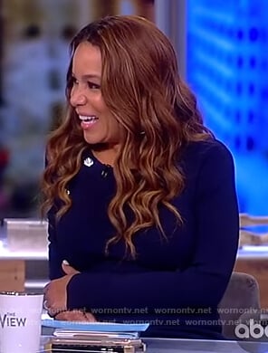 Sunny's navy button embellished dress on The View