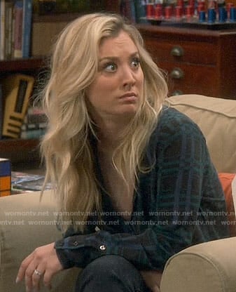 Penny's black plaid blouse on The Big Bang Theory
