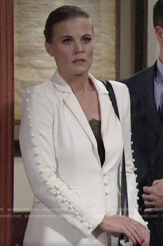 Phyllis's white buttoned sleeve blazer on The Young and the Restless
