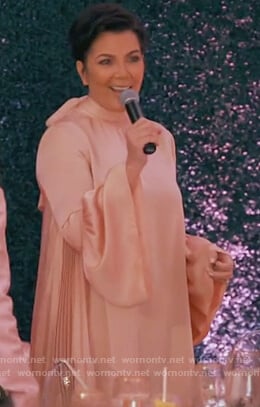 Kris's pink pleated bell sleeve dress on Keeping Up With the Kardashians