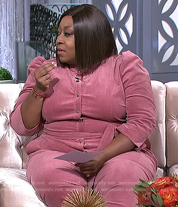 Loni's pink puff sleeve jumpsuit on The Real
