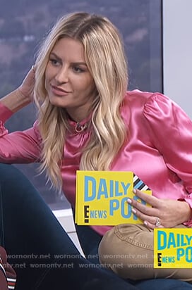 Morgan's pink silk gathered blouse on E! News Daily Pop