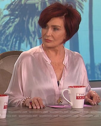 Sharon's pink satin v-neck blouse on The Talk