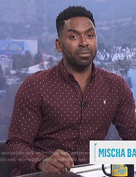 Justin's maroon dotted shirt on E! News Daily Pop