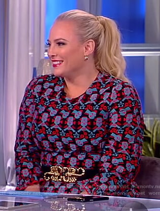 Meghan's black embroidered 3/4 sleeve dress on The View