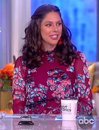 Abby's purple floral print ruffle dress on The View