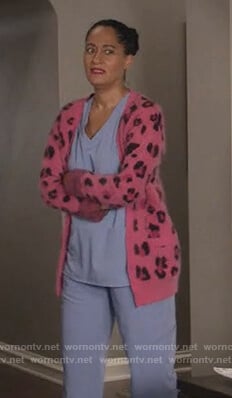 Rainbow's pink leopard print cardigan on Black-ish