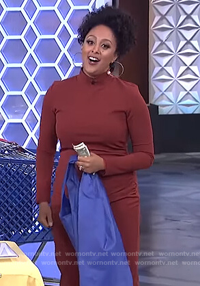 Tamera's red mock neck long-sleeve dress on The Real