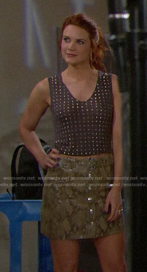 Sally's studded top and snake print leather skirt on The Bold and the Beautiful