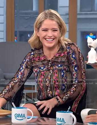 Sara's sheer embroidered top on GMA Day