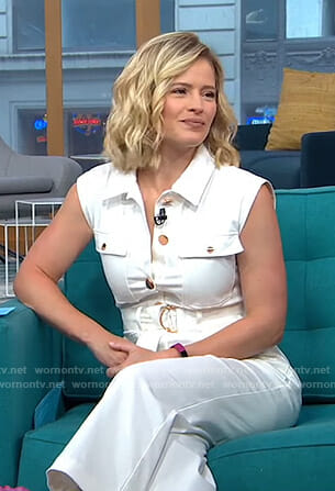 Sara's white belted jumpsuit on GMA Day