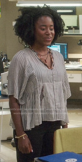 Simone's striped embroidered top on The Good Place
