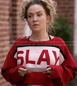 Star's red Slay cropped top and mini skirt on Star