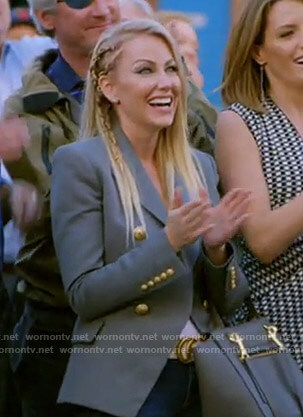 Stephanie's grey blazer with gold buttons on The Real Housewives of Dallas