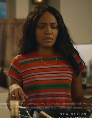 Jennifer's striped tee on Black Lightning