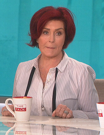 Sharon's striped tie neck blouse on The Talk