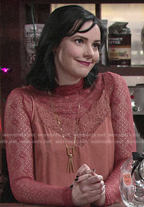 Tessa's orange pointelle top and lace trim cami on The Young and the Restless