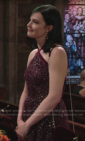 Tessa's burgundy gown at Sharon's wedding on The Young and the Restless