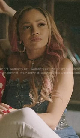 Toni's lace-up denim romper on Riverdale