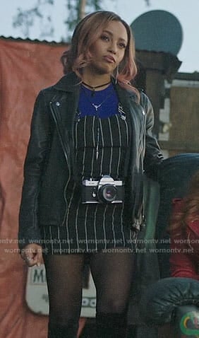 Toni's striped overall dress on Riverdale